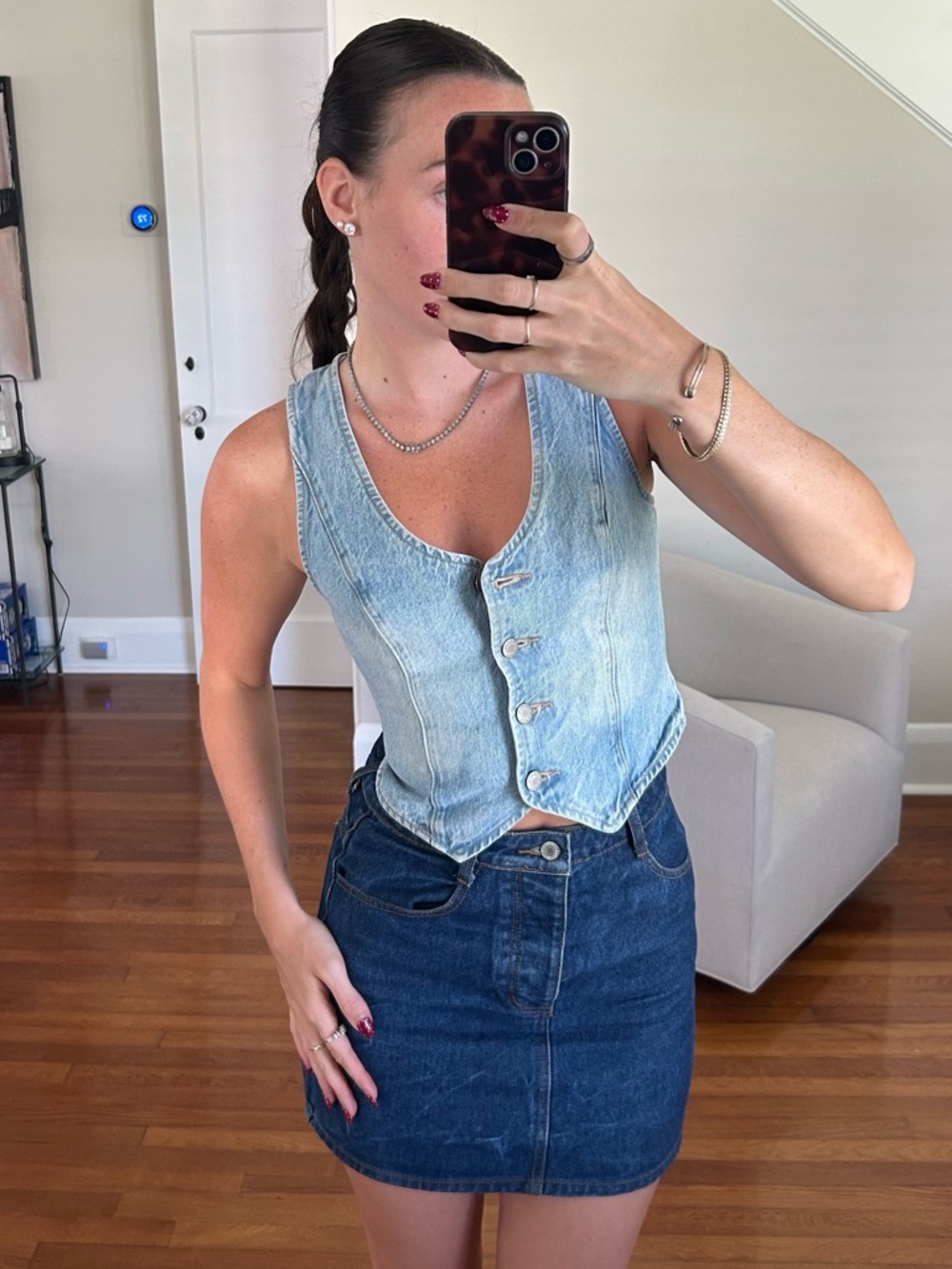 Aritzia  Denim Button Vest - Pale Blue